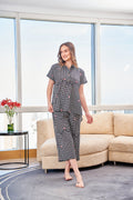Black Check  Loose Top Printed Lounge Set