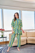 Green & White Striped Kaftan Set - SanskrutiHomes 