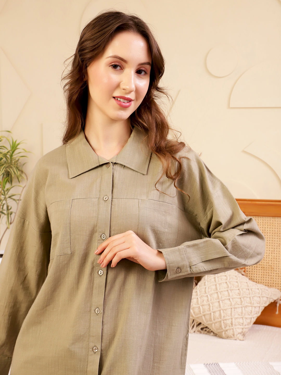 Beige Cotton Co-Ord Night Suit Set
