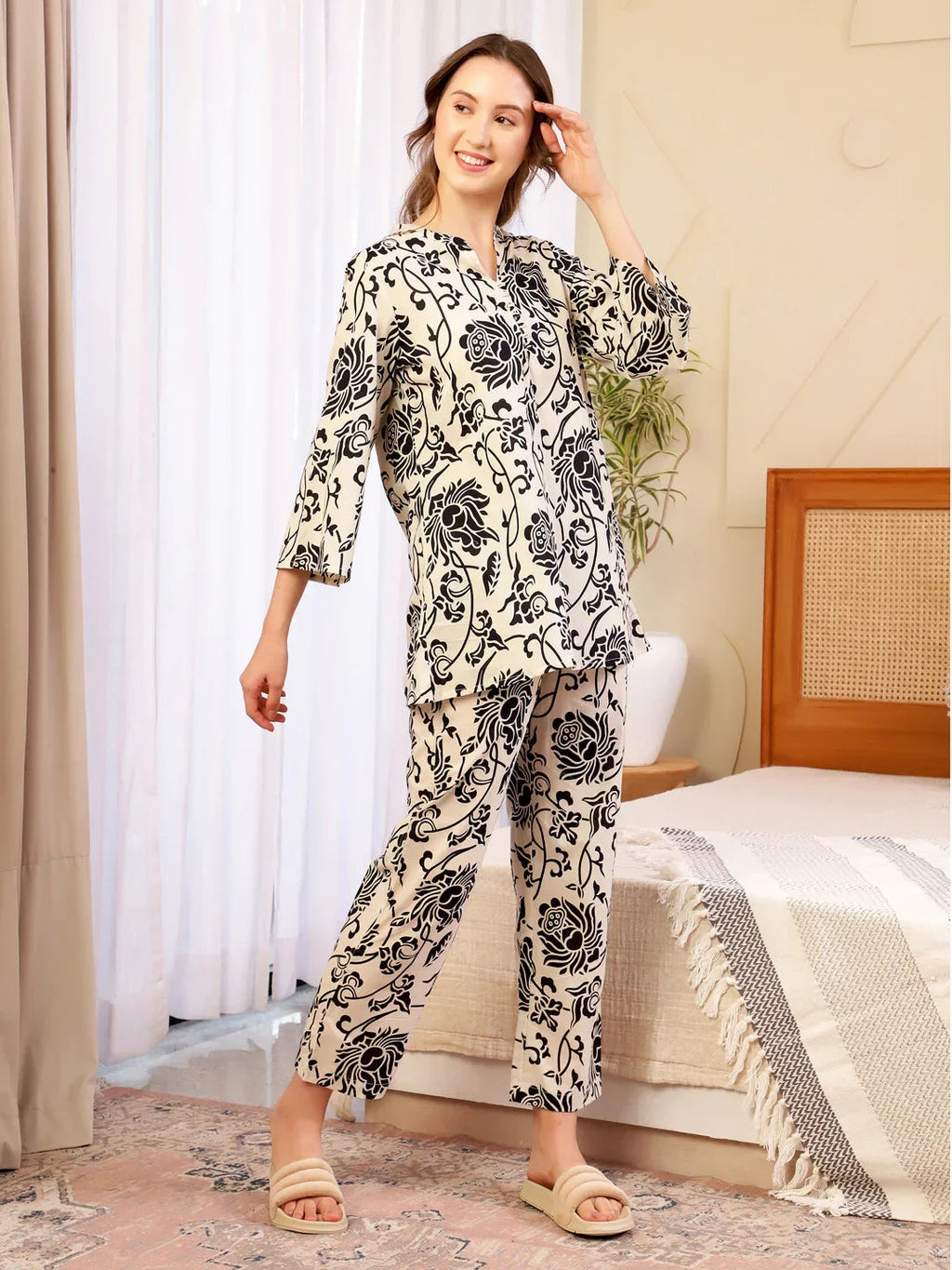 Flower Printed Cotton Co-ords Set for Women - SanskrutiHomes 