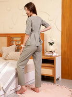 Grey Cotton Night Suit Set for Women - SanskrutiHomes 