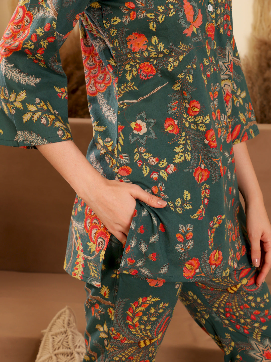 Cotton Printed V-Neck Loungewear Set