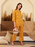 Yellow Printed Cotton Night Suit Set