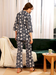 Flower Printed V-Neck Loungewear Set