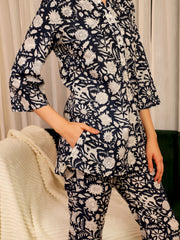 Flower Printed V-Neck Loungewear Set