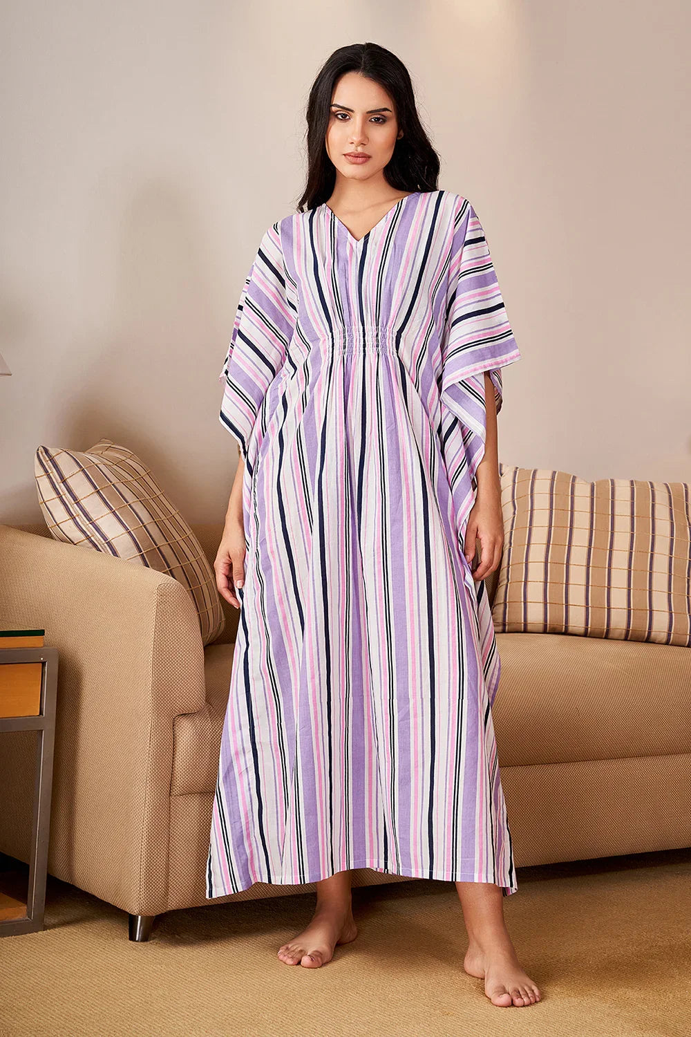 LAVENDER Printed Kaftan Dress - SanskrutiHomes 