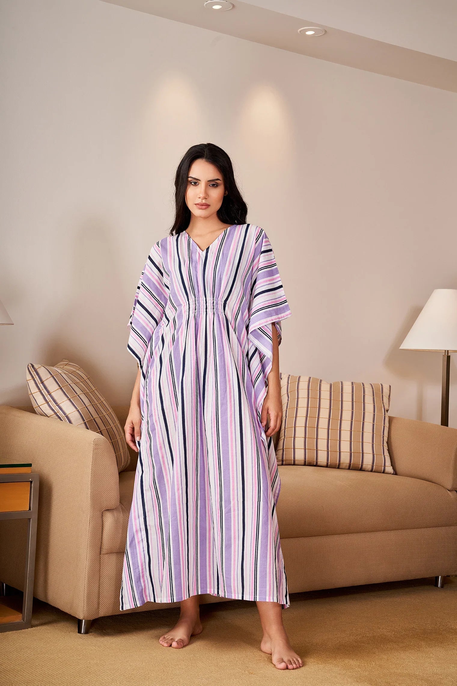STRIPES Printed Kaftan Loungewear - SanskrutiHomes 