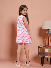 White Strawberry Printed Cotton Dress for Kids - SanskrutiHomes 
