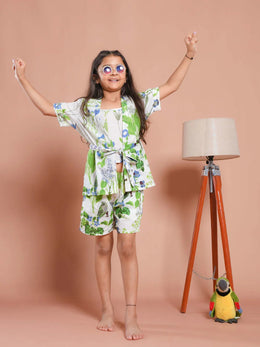 Set of 3 Floral Printed White Kids Night Suit Set - SanskrutiHomes 