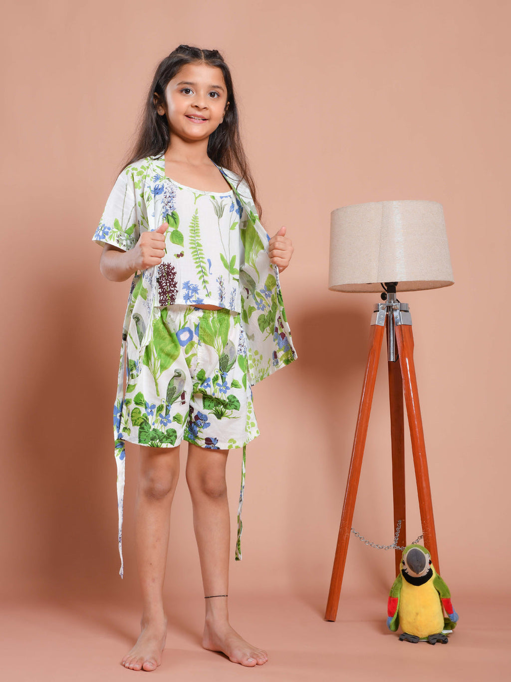 Set of 3 Floral Printed White Kids Night Suit Set - SanskrutiHomes 