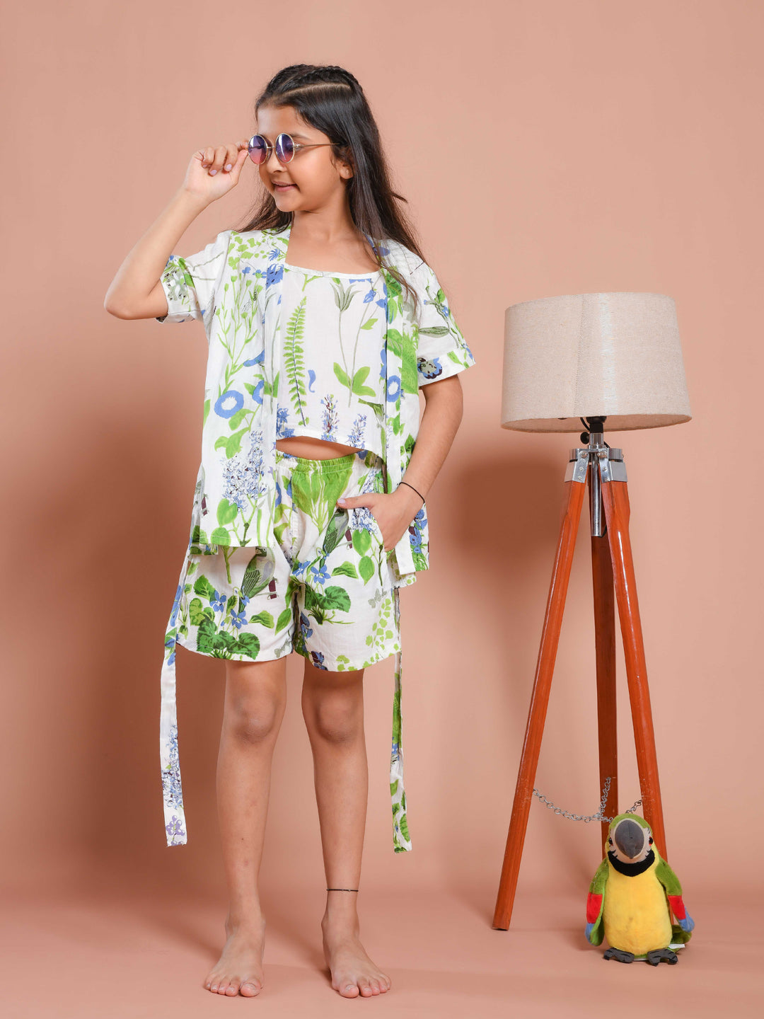 Set of 3 Floral Printed White Kids Night Suit Set - SanskrutiHomes 