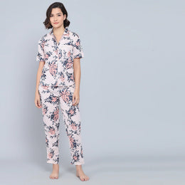 Pink Cotton Printed Night Suit Set with Pajama - SanskrutiHomes 