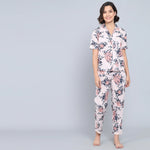 Pink Cotton Printed Night Suit Set with Pajama - SanskrutiHomes 