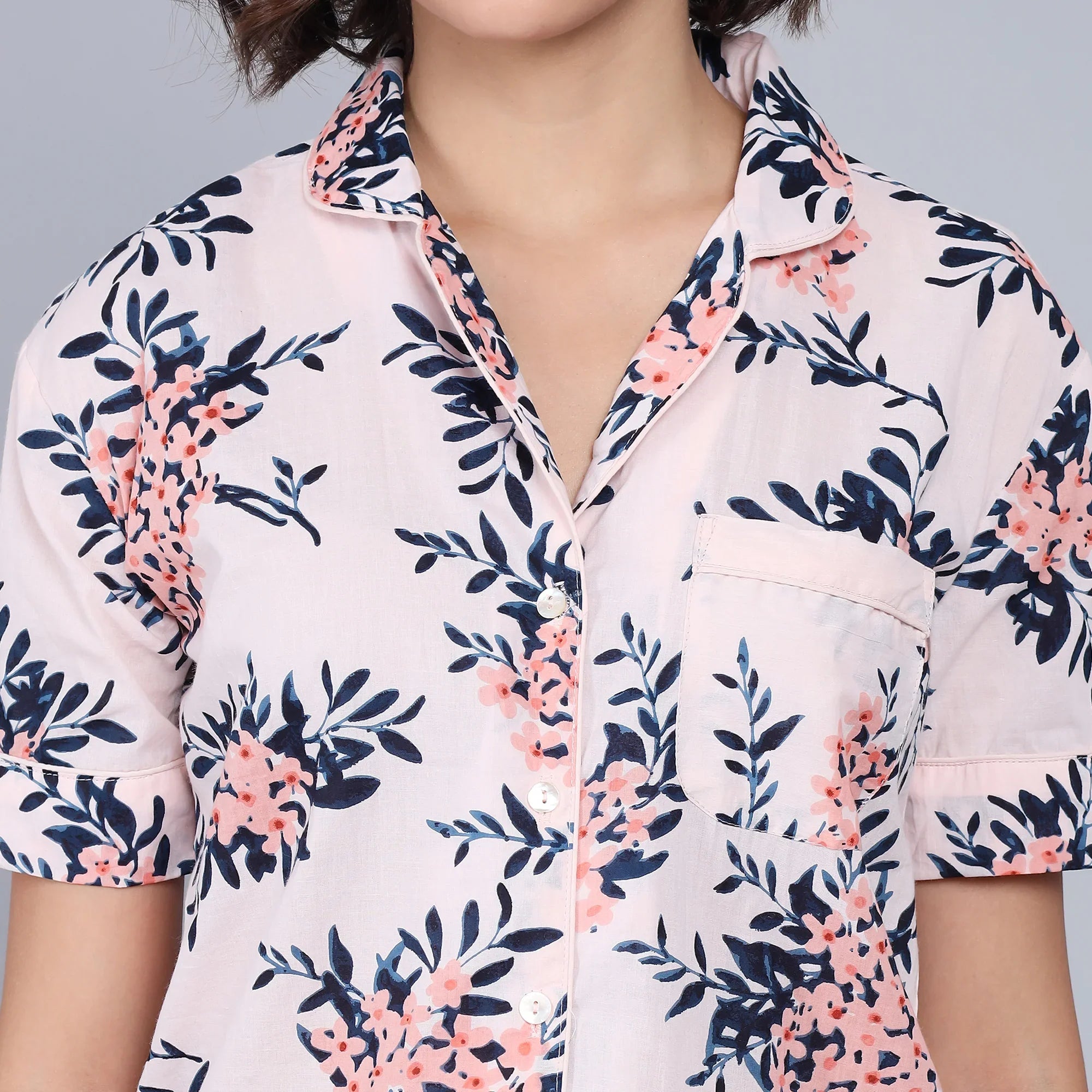 Pink Cotton Printed Night Suit Set with Pajama - SanskrutiHomes 