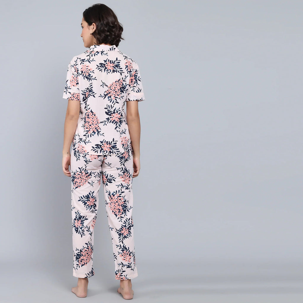 Pink Cotton Printed Night Suit Set with Pajama - SanskrutiHomes 