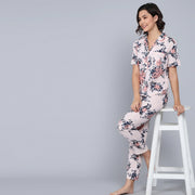 Pink Cotton Printed Night Suit Set with Pajama - SanskrutiHomes 