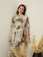 Cream V-Neck Viscose Rayon Printed Co-ords Set for Women - SanskrutiHomes 