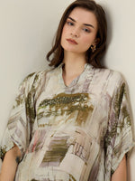 Cream V-Neck Viscose Rayon Printed Co-ords Set for Women - SanskrutiHomes 