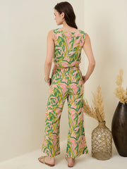 Multicolor Leaf Printed Cotton Co-ord Set for Women - SanskrutiHomes 