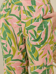 Multicolor Leaf Printed Cotton Co-ord Set for Women - SanskrutiHomes 