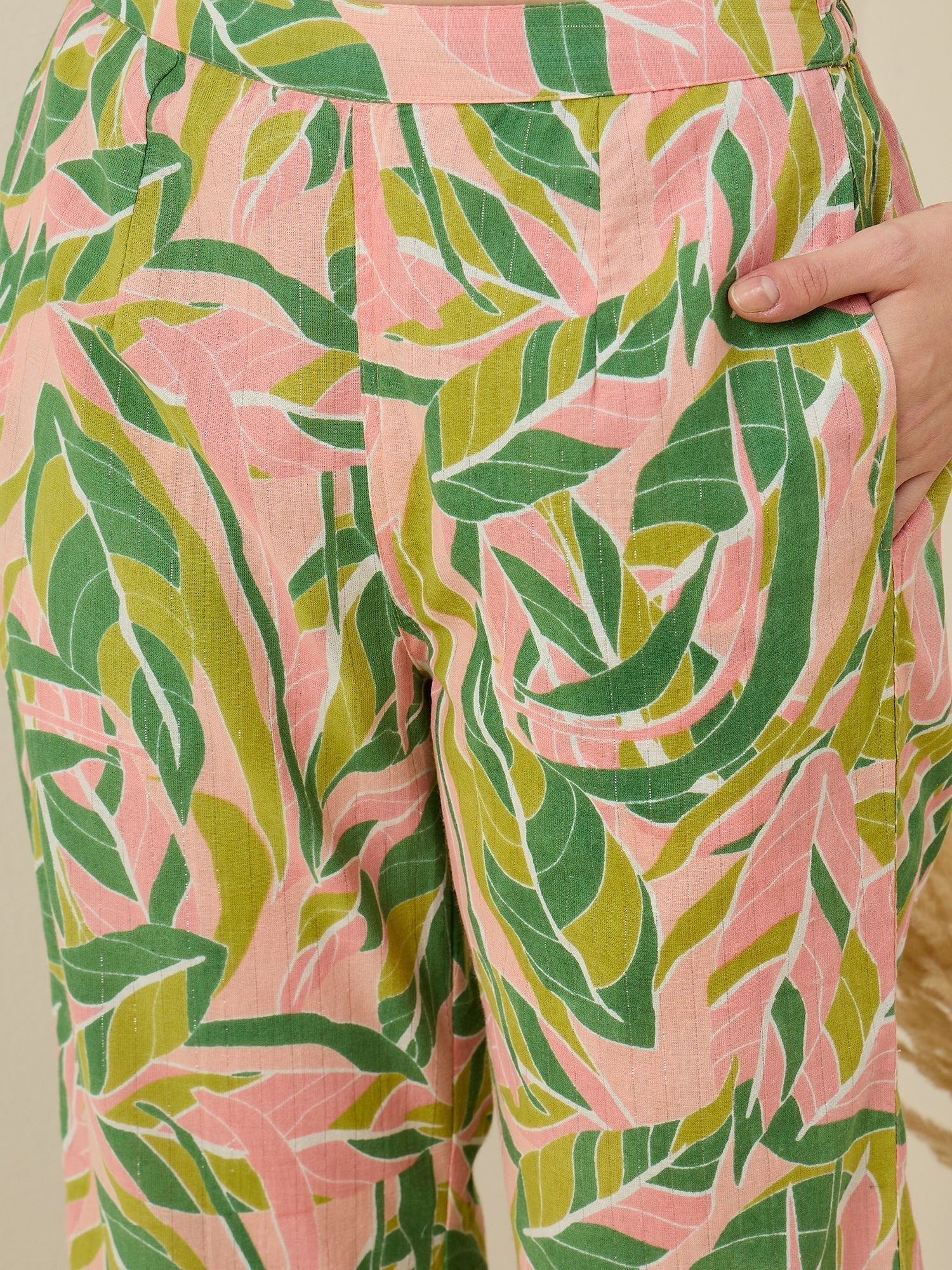 Multicolor Leaf Printed Cotton Co-ord Set for Women - SanskrutiHomes 