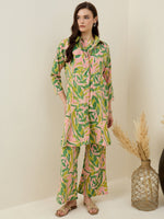Multicolor Leaf Printed Cotton Co-ord Set for Women - SanskrutiHomes 