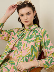 Multicolor Leaf Printed Cotton Co-ord Set for Women - SanskrutiHomes 