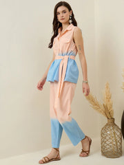 Peach Pure Cotton Shirt Collar Co-Ord Set for Women - SanskrutiHomes 