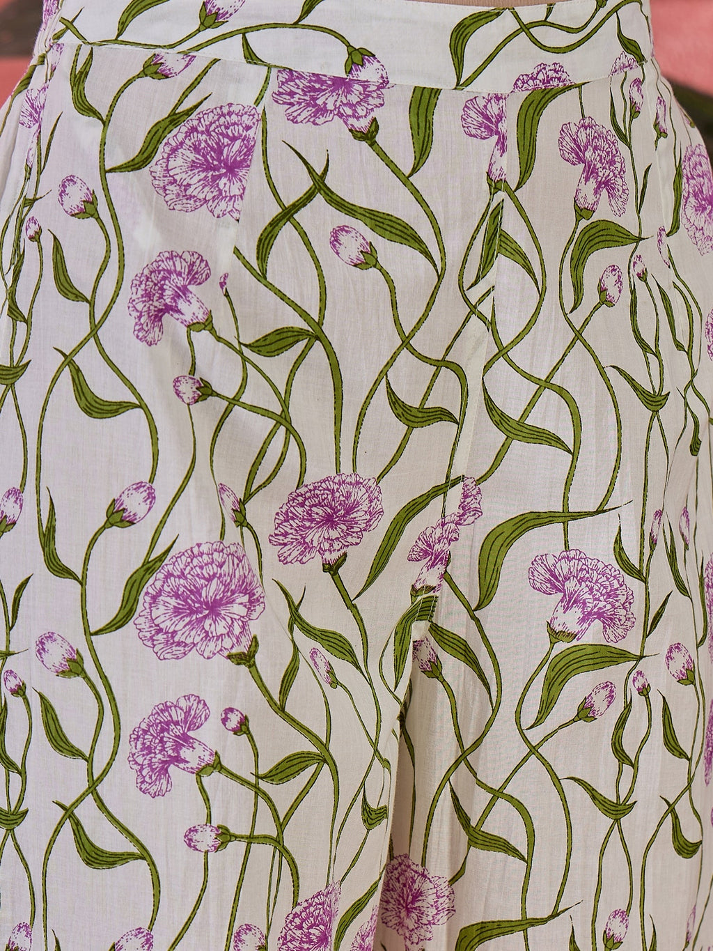 Off White Pure Cotton Round Neck Floral Kurta Set For Women