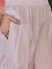 Pink Art Silk V-Neck Floral Kurta Set For Women