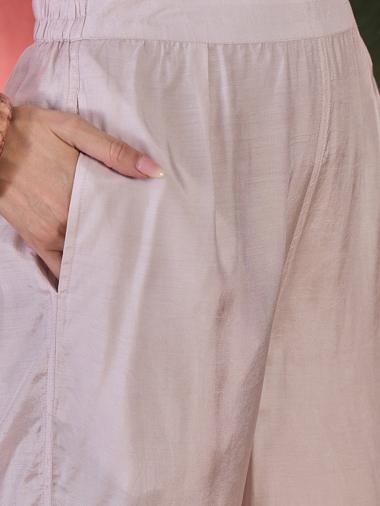 Pink Art Silk V-Neck Floral Kurta Set For Women