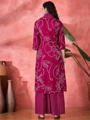 Brown Pure Cotton Calf Length Round Neck Kurta Set For Women