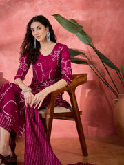 Brown Pure Cotton Calf Length Round Neck Kurta Set For Women