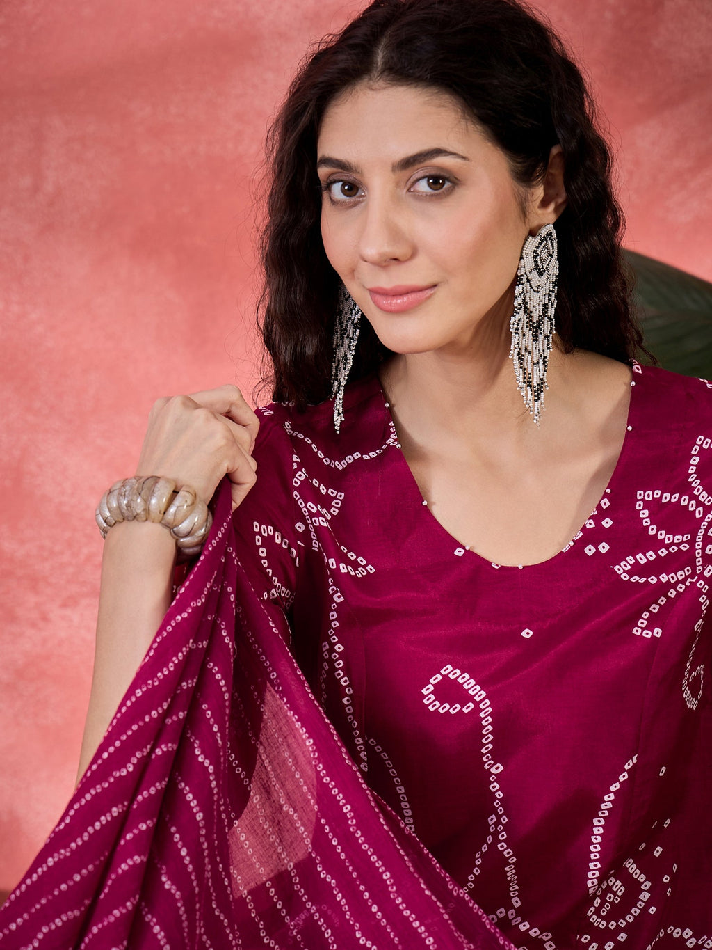 Brown Pure Cotton Calf Length Round Neck Kurta Set For Women