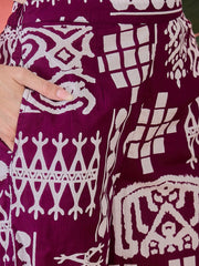 Purple Pure Cotton V-Neck Geometric Kurta Set For Women