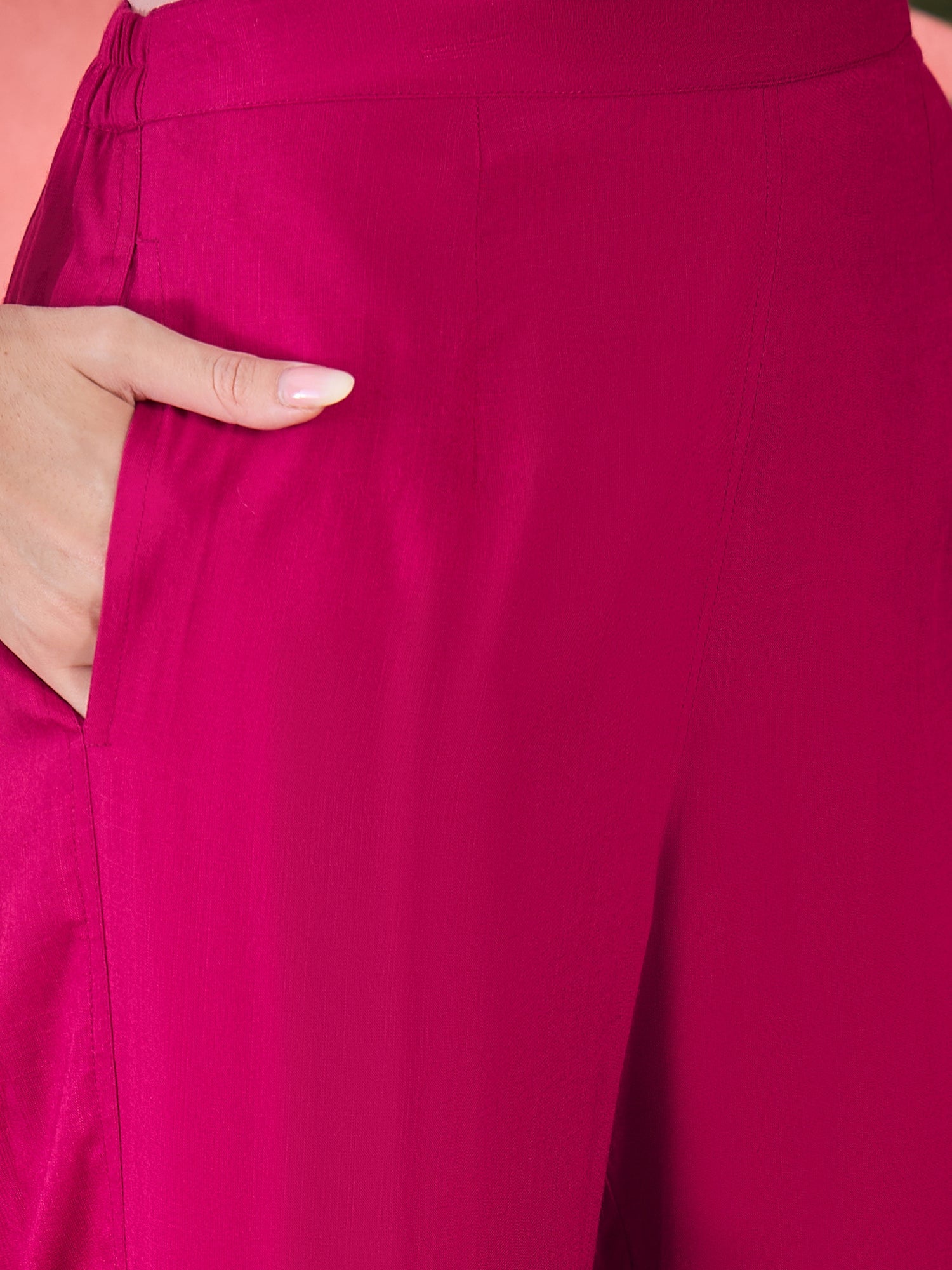 Pink Viscose Rayon Knee Length Round Neck Kurta Set For Women