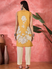 Mustard Floral Printed V-Neck Cotton Co-Ord Set For Women