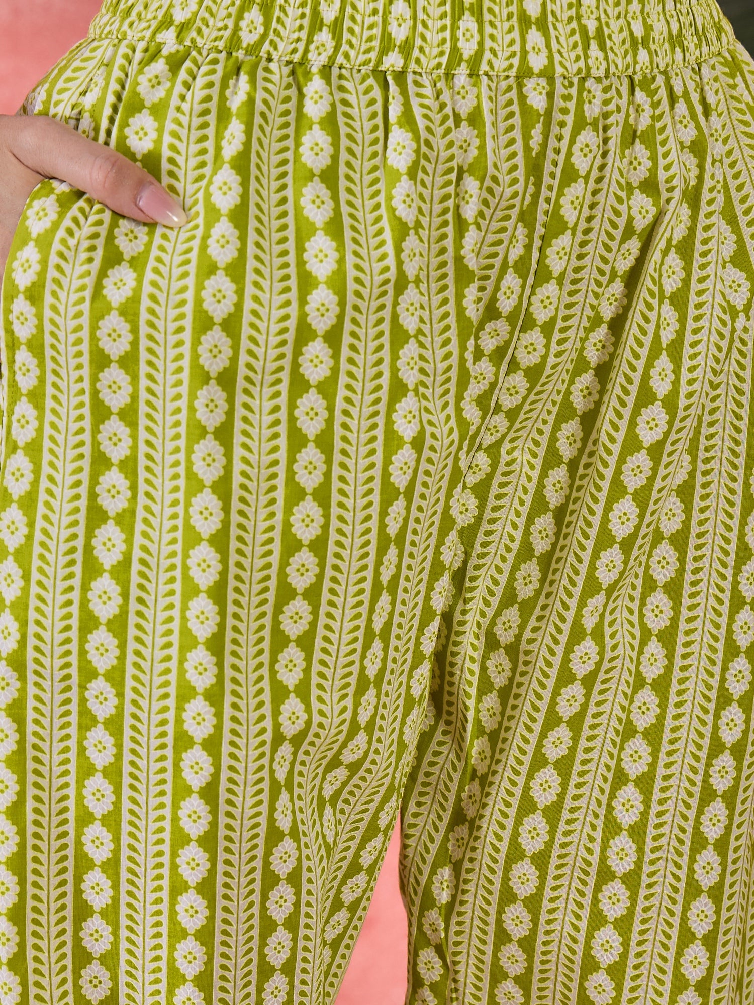 Yellow Pure Cotton Round Neck Floral Kurta Set For Women