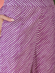 Purple Muslin Calf Length V-Neck Kurta Set For Women