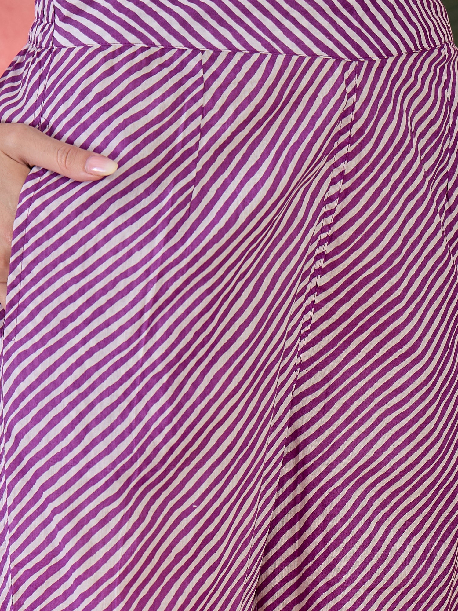 Purple Muslin Calf Length V-Neck Kurta Set For Women