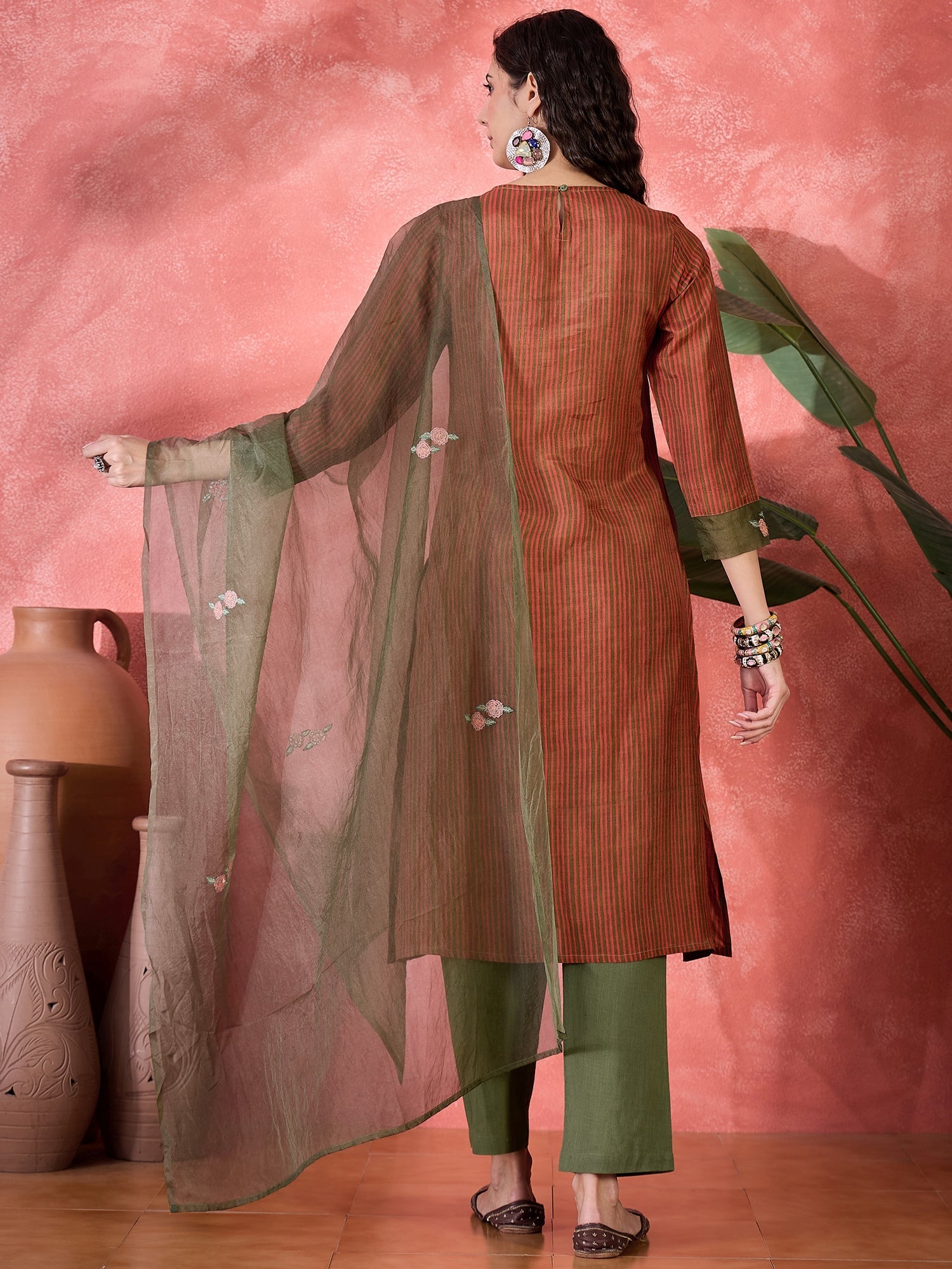 Brown Viscose Rayon Calf Length Round Neck Kurta Set For Women