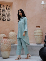 Blue Solid Print Cotton Co-Ord Set For Women
