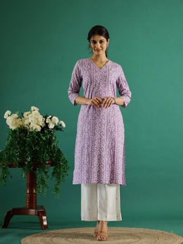 Lavender White Dotted  Printed Cotton Kurta