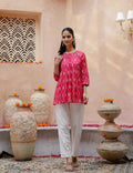 Pink Pure Cotton Round Neck Kurti for Women - SanskrutiHomes 