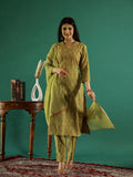 Green Geometric Printed V-Neck Kurta Set for Women - SanskrutiHomes 