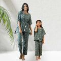 Mother Daughter Green & White Kaftan Combo - SanskrutiHomes 