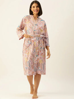 PAISLEY Hand printed Pure Cotton kimono robe - SanskrutiHomes 
