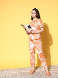 Orange Cotton Printed Night Suit Set with Payjama - SanskrutiHomes 