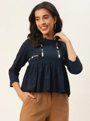 Navy Blue Indigo Peplum Cotton Top - SanskrutiHomes 