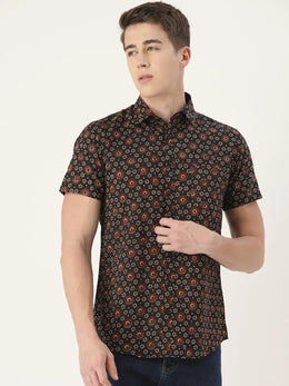 Black Cotton Printed Shirt - SanskrutiHomes 